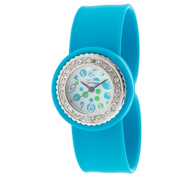 Wholesale turquoise snap band silicone watch polka dots crystal rhinestones