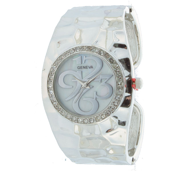 Wholesale hammered silver finish cuff watch crystal rhinestones