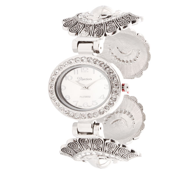 Wholesale floral silver cuff watch CZs surrounding white