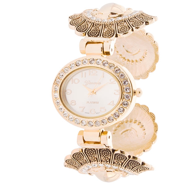 Wholesale floral gold cuff watch CZs surrounding white
