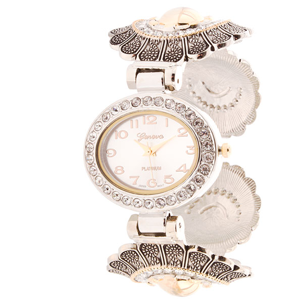 Wholesale floral silver touch gold cuff watch