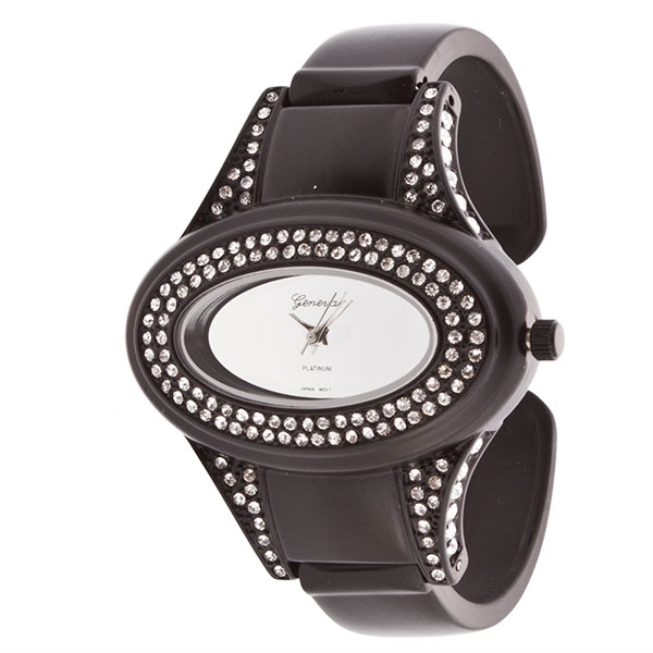 Wholesale black metal cuff watch covered small rhinestone accents