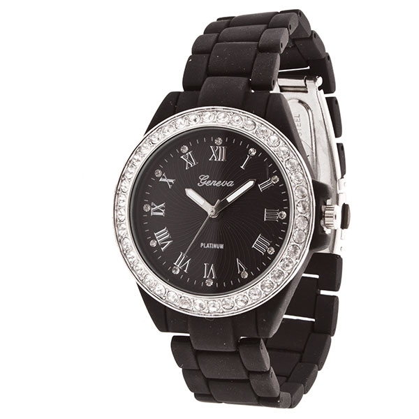 Wholesale black metal band watch crystal rhinestones roman numeral numbers