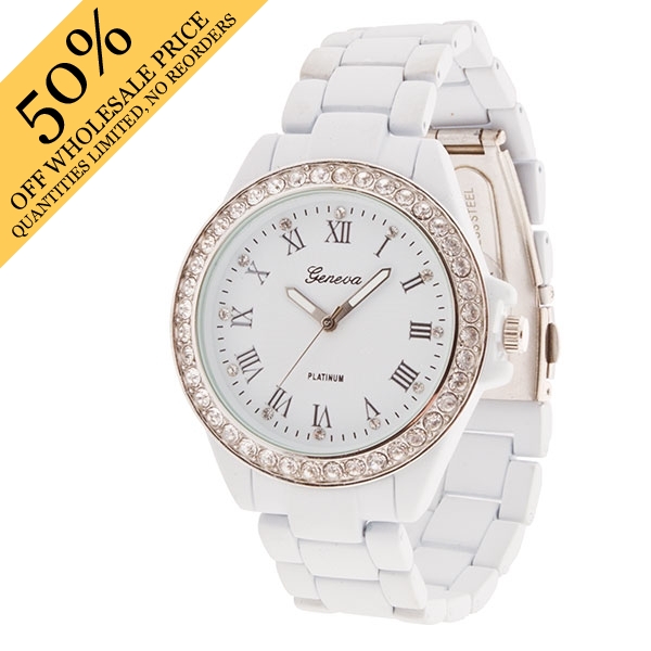 Wholesale white metal band watch crystal rhinestones roman numeral numbers