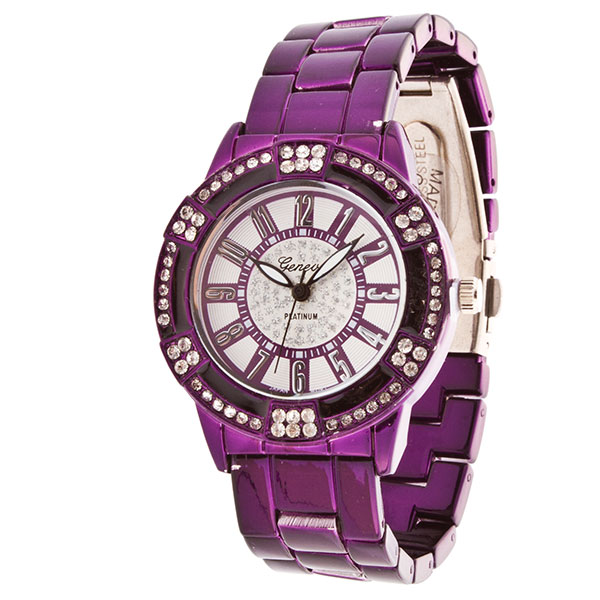 Wholesale purple metal band Watch rhinestones