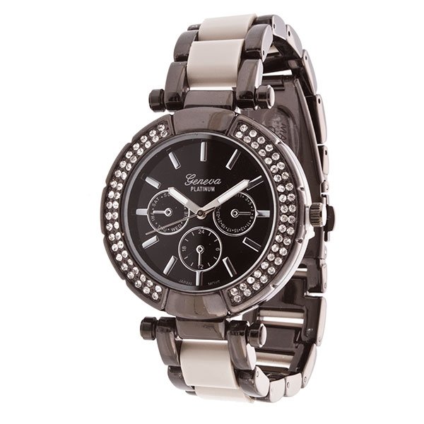 Wholesale hematite toned metal band watch beige hard acrylic rhinestones Dials a
