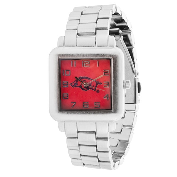 Wholesale collegiate watches MEN Silver band Arkansas Razorbacks logo watch