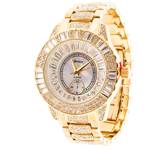 Wholesale gold men s watch metal link band large bold inset crystals