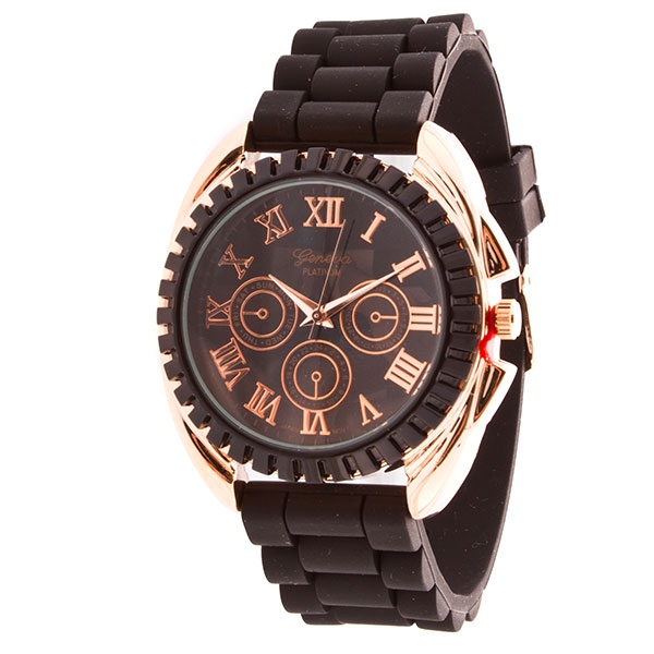 Wholesale black silicone watch rose gold detail inch round surrounding frame Dia