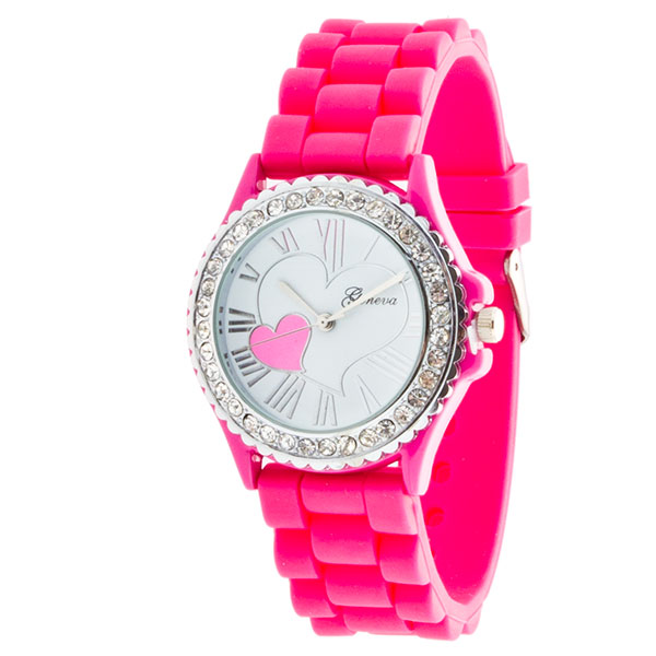 Wholesale hot Pink silicone band watch romantic L O V E crystal rhinestones