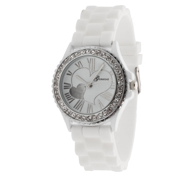 Wholesale white silicone band watch romantic L O V E crystal rhinestones