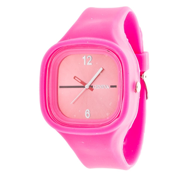 Wholesale hot Pink solid band silicon watch square