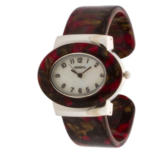 Wholesale cuff bangle lucite band watch faux marble finish tones brown red black
