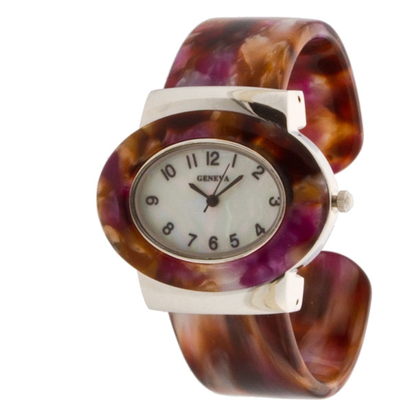 Wholesale cuff bangle lucite band watch faux marble finish tones brown cream