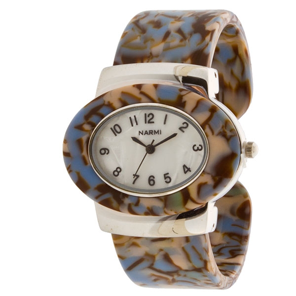 Wholesale cuff bangle lucite band watch faux marble finish tones brown cream lig
