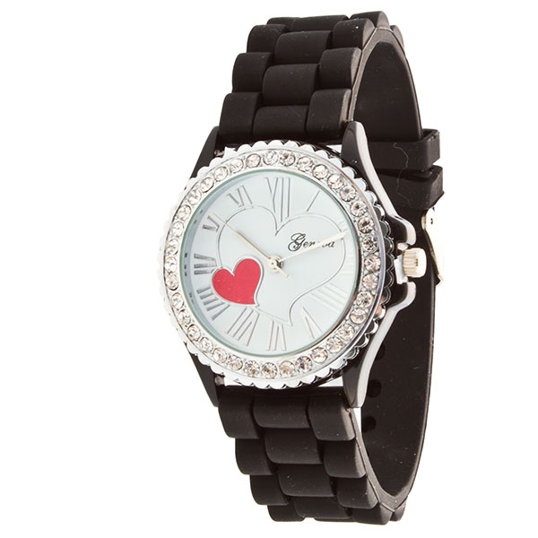 Wholesale black silicone band watch red romantic L O V E crystal rhinestones
