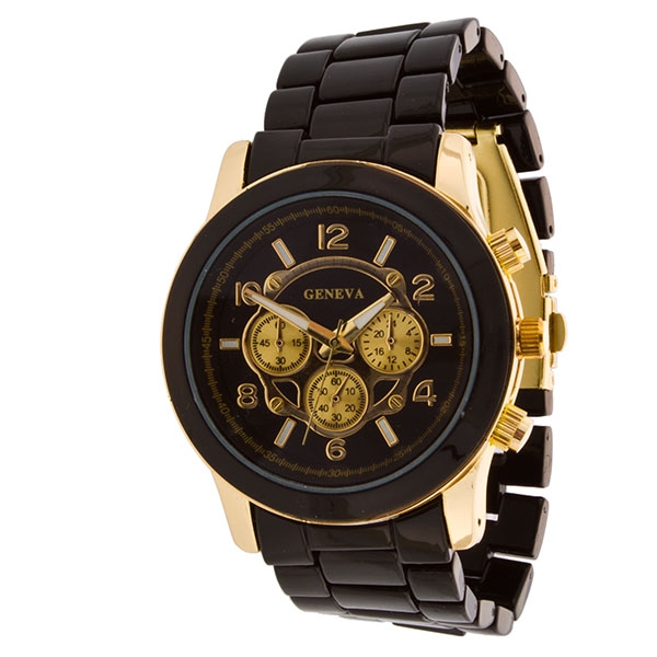 Wholesale large polished gold black measuring link stainless steel watch band je