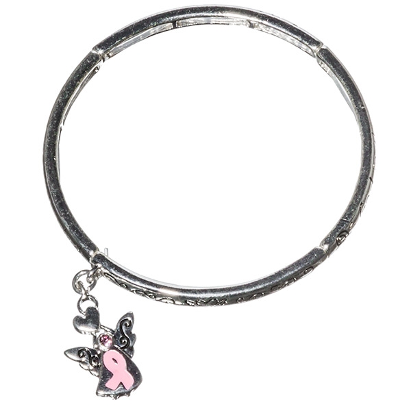 Wholesale silver stretch bracelet etched motivational sayings Breast Cancer Awar