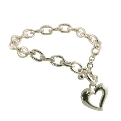 Wholesale polished silver toggle bracelet heart charm