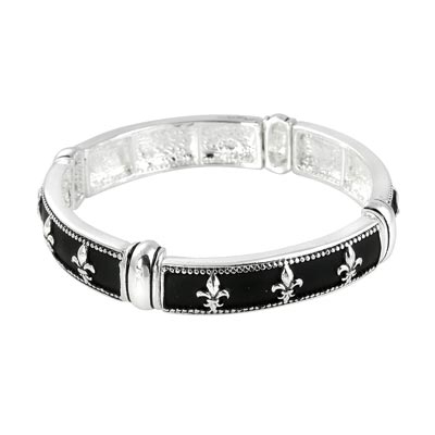 Wholesale fashion Stretch Bangle Bracelet Polished Silver Black Fleur De Le Appr