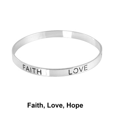 Wholesale fashion Bangle Bracelet Polished Silver Faith Love Hope Inscribed Appr