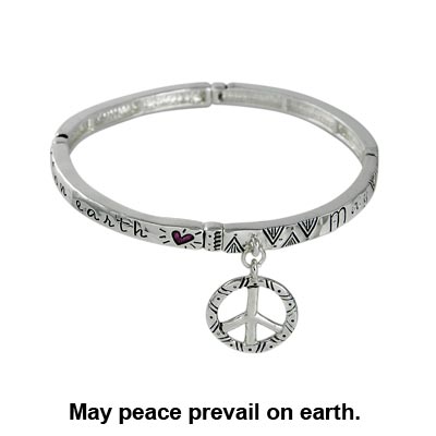 Wholesale peace Fashion Stretch Bangle Bracelet Peace Sign Charm May peace preva