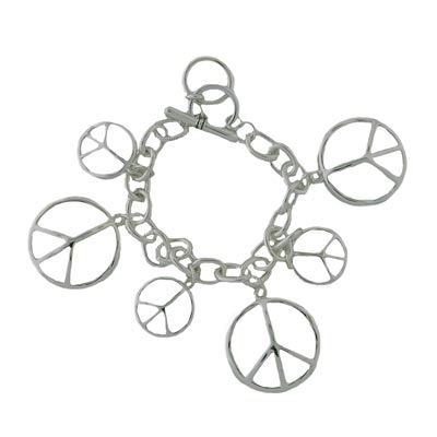 Wholesale polished Silver Peace Sign Charms Chain Decorative Toggle Bracelet App