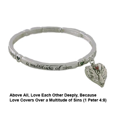 Wholesale angel Charm Peter Inscription Polished Silver Stretch Band Bracelet Br