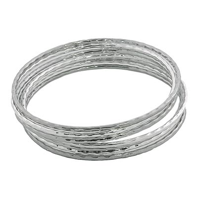 Wholesale six Loose Bangles Dimpled Relief Polished Silver Lead Compliant Bangle
