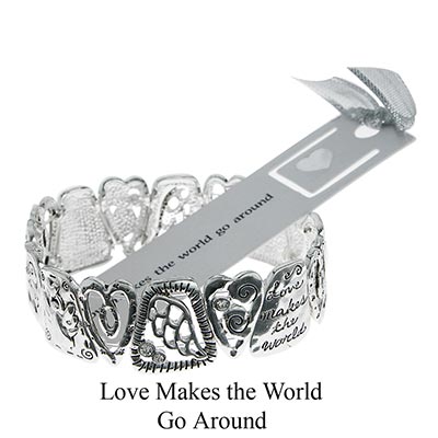 Wholesale polished Silver Stretch Band Inspirational Bracelet Etched Filigree He