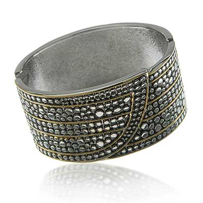 Wholesale polished Rhodium Gold Textured Pebble Pattern Bracelet Adjustable Spri