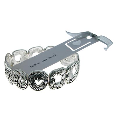 Wholesale polished Silver Stretch Band Inspirational Bracelet Etched Filigree He