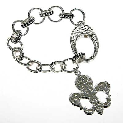 Wholesale fleur De Lis Charm Polished Silver Bracelet sized Clasp Connector Lead