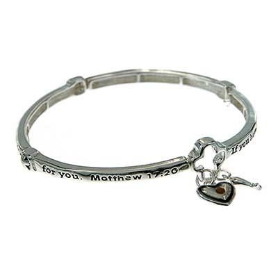 Wholesale inspirational Heart Charm Bracelet Polished Silver Stretch Band Bracel