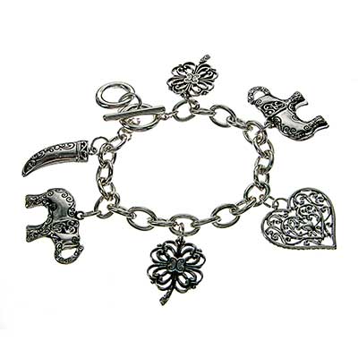 Wholesale lucky Clover Heart Elephant Filigree Designs Charms Polished Silver Br