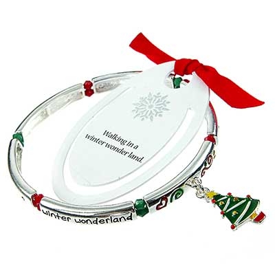 Wholesale christmas Stretch Band Charm Bracelet Tree Charm Inscription Reads Wal