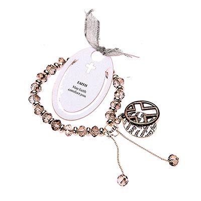 Wholesale smokey Crystalline Polished Silver Beads Bracelet Inspirational Cross
