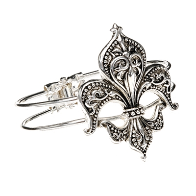Wholesale embossed Metal Polished Silver Stretch Band Bracelet Fleur De Lis Lead