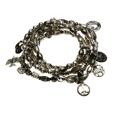 Wholesale peace Dove Symbols Charm Bracelet Stretch Band Polished Silver Matte S