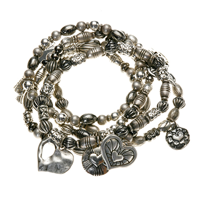 Wholesale heart Love Symbols Charm Bracelet Stretch Band Polished Silver Matte S