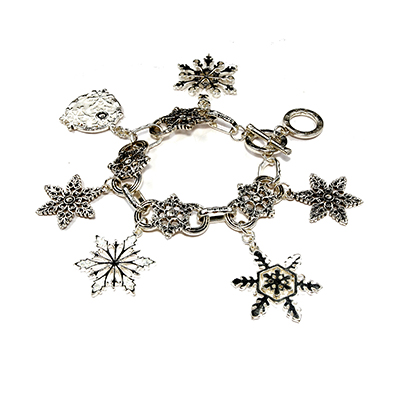 Wholesale filigree Snowflake Charm Designs Polished Silver White Overlays Toggle