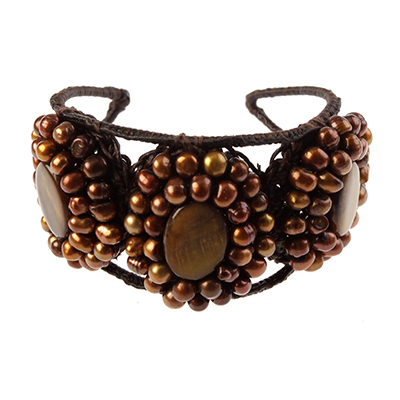 Wholesale genuine Semi Precious Stone Quartz Designs Brown Glass Beads Brown Thr