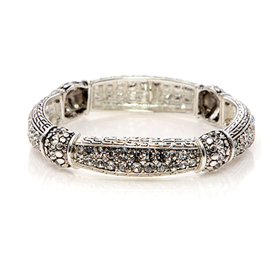 Wholesale polished Silver Bracelet Clear CZs Stretch Band Lead Compliant Bracele