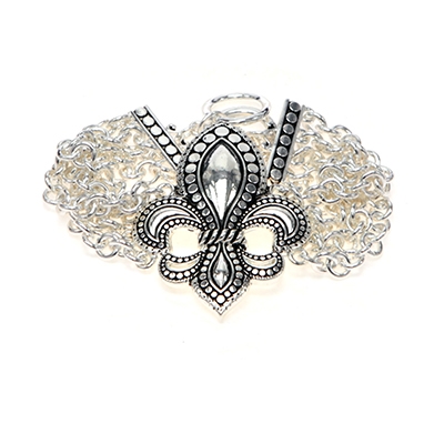 Wholesale polished Silver Fleur De Lis Multi Strand Bracelet Toggle Connector Le