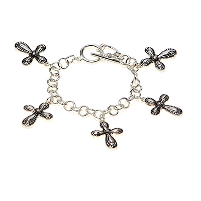 Wholesale polished Silver Bracelet Cross Charm Designs Toggle Connector Lead Com