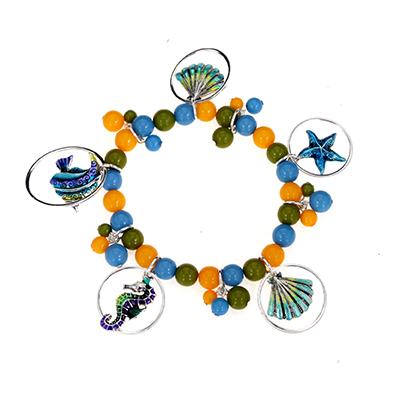 Wholesale multi colored Shell Sea Horse Fish Charms Beads Polished Silver Bracel
