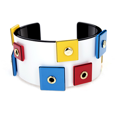 Wholesale mod White Adjustable Acrylic Bracelet Multi colored Studded Designs Br