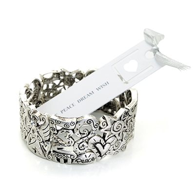 Wholesale matte Silver Stretch Band Bracelet Stars Hearts moons Angel Designs Lo