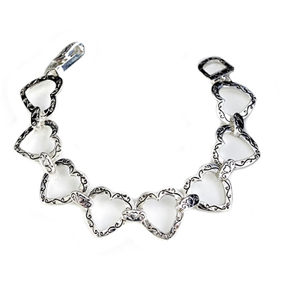 Wholesale heart Designs Embossed Polished Silver Bracelet Black Trim Magnetic Co