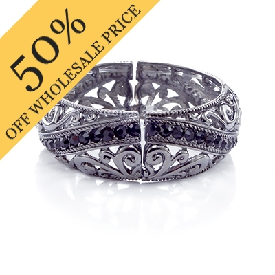 Wholesale hematite Filigree Black CZs Stretch Band Bracelet Lead Compliant Brace